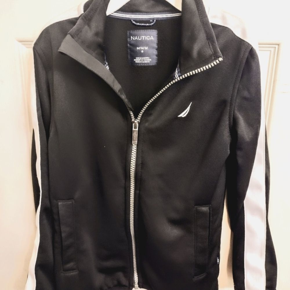 Nautica M (5) Black jacket with white stripe down sleeve. NWT